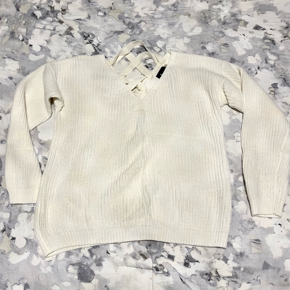 White Criss Cross Back Sweater